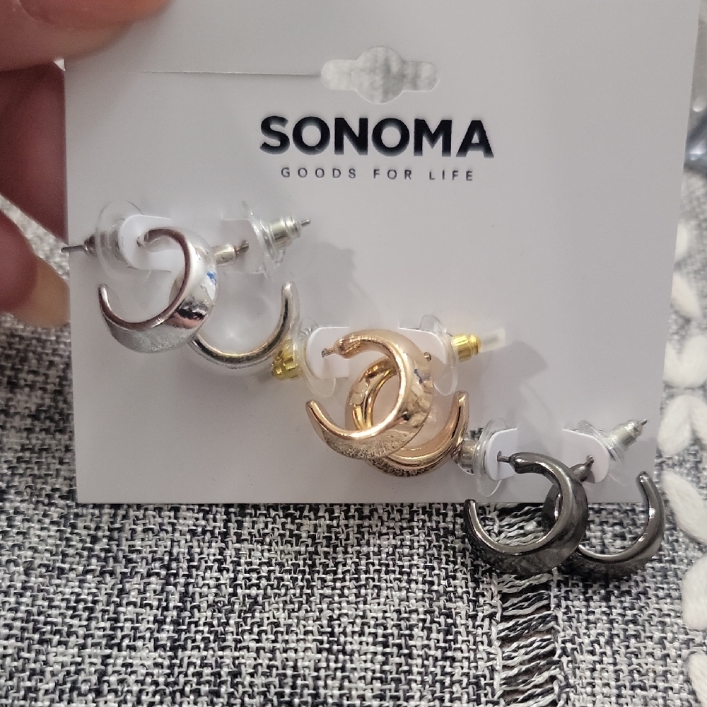 Sonoma Women's Crescent Earrings Set - Silver, Gold, Black